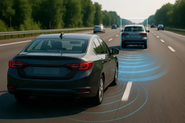 Control de crucero adaptativo detectando un vehículo en carretera mediante sensores ADAS